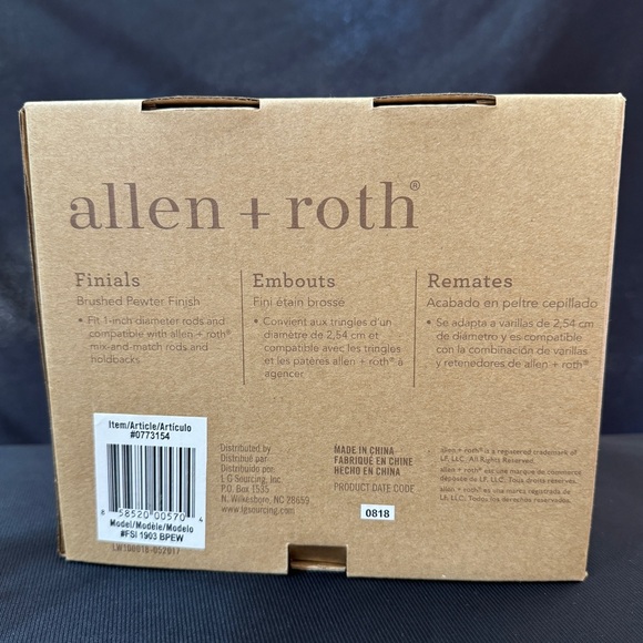 Allen and Roth Set Drapery Curtain Rod Finials Square Fits Up to 1" Rod - Picture 5 of 7